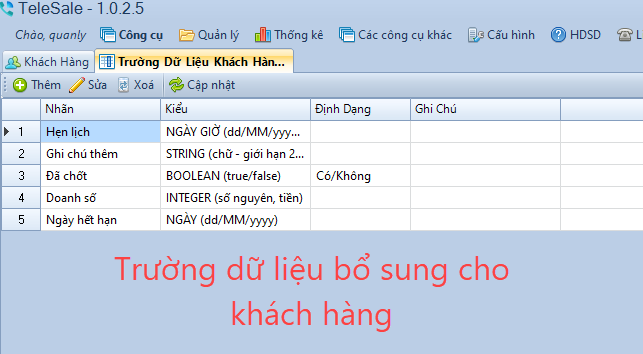 Bổ sung trường dữ liệu khách hàng cho phần mềm Telesale