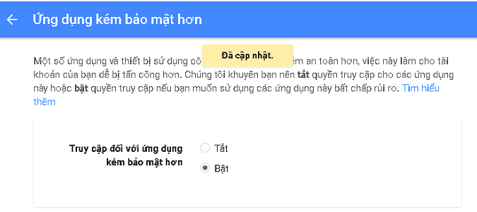 Bật cho phép truy cập <a  data-cke-saved-href='/huong-dan/bat-tinh-nang-cho-phep-truy-cap-tren-ung-dung-kem-bao-mat-de-goi-email-marketing-bang-gmail-t512.html' href='/huong-dan/bat-tinh-nang-cho-phep-truy-cap-tren-ung-dung-kem-bao-mat-de-goi-email-marketing-bang-gmail-t512.html' ><b>ứng dụng kém bảo mật</b></a>
