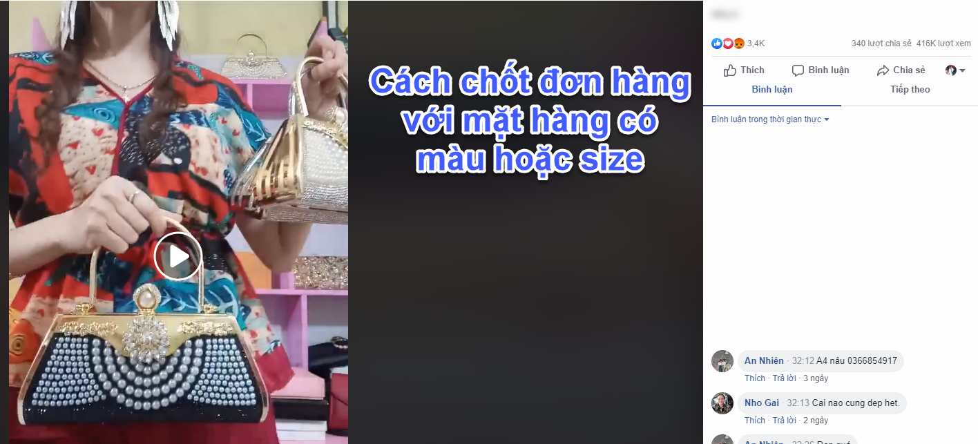 Cách chốt đơn livestream với mặt hàng có màu hoặc size