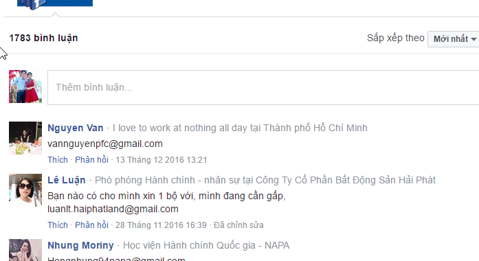Cách lấy bình luận, email, số điện thoại trong comment của Facebook.