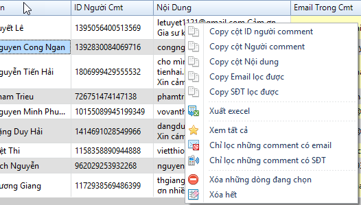Cách lấy bình luận, email, số điện thoại trong comment của Facebook.