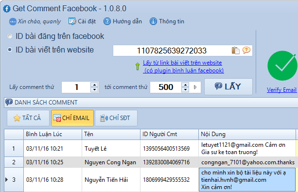 Cách lấy bình luận, email, số điện thoại trong comment của Facebook.