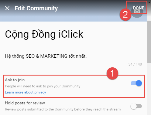 Chấp nhận yêu cầu tham gia cộng động G+