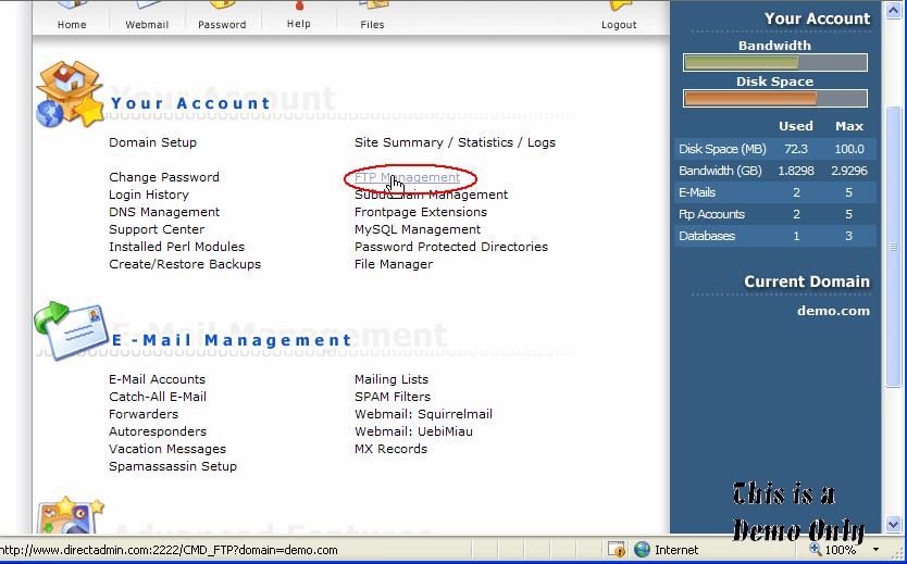 Tạo tài khoản FTP với DirectAdmin