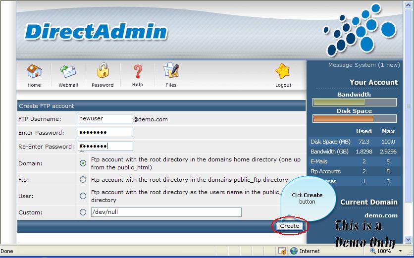 Tạo tài khoản FTP với DirectAdmin