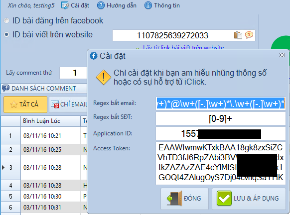 Làm thế nào quét toàn bộ số điện thoại trong  bình luận trong bài post Facebook