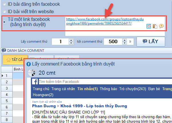 Không lấy được bình luận, lấy bình luận gặp lỗi