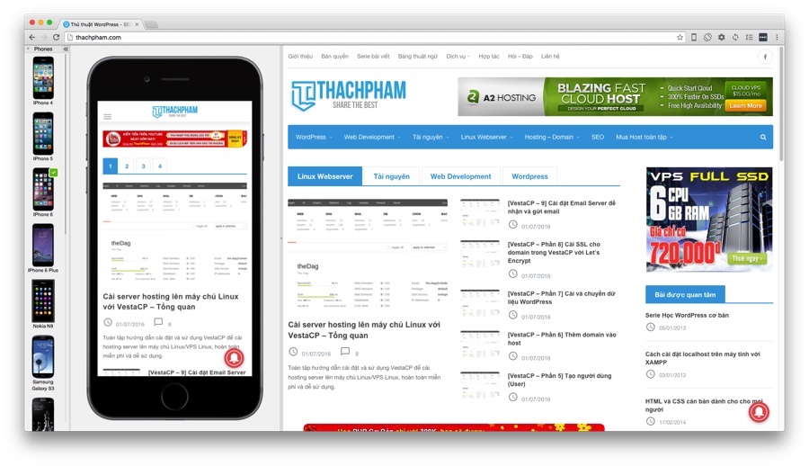 Test tính Responsive của trang web, khả năng hiển thị lên điện thoại