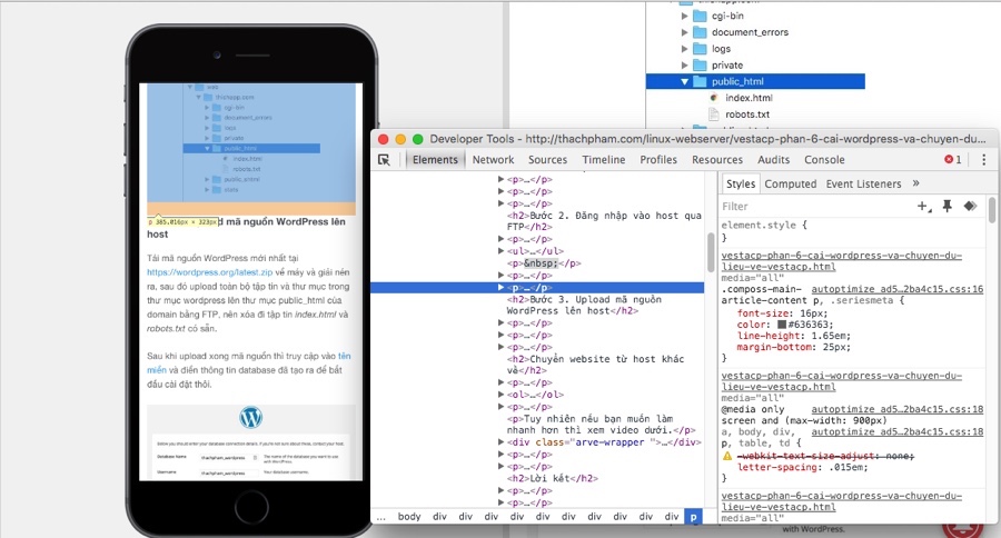 Test tính Responsive của trang web, khả năng hiển thị lên điện thoại