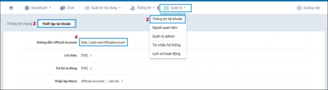 Các bước đầu tiên khi làm việc với OA Zalo