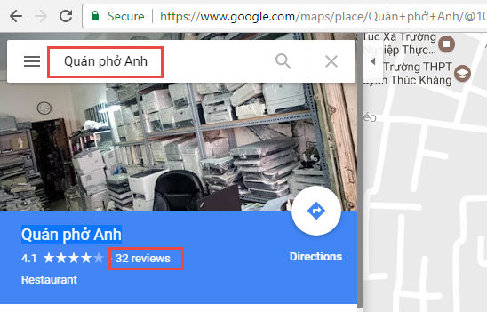 Link nhận đánh giá từ Google Maps