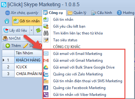 Phần mềm quảng cáo Skype Marketing iClick