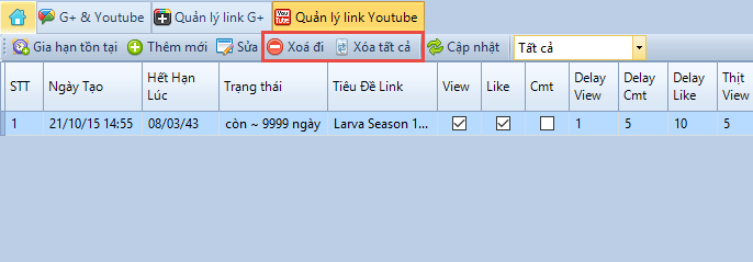 Bổ sung nút xóa tất cả link G, Youtube và Mạng xã hội