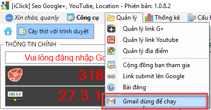 Chạy phần mềm seo G+, Youtube với nhiều tài khoản Gmaill.