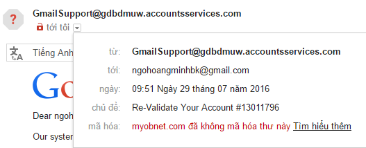 Cảnh báo lừa đảo Gmail