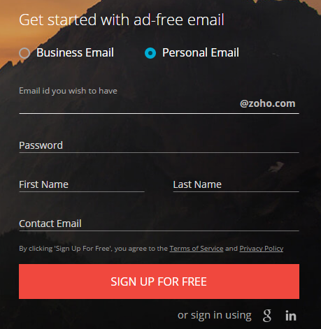 Đăng ký hộp mail Zoho