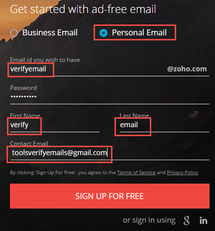 Đăng ký hộp mail Zoho