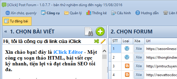 Phần mềm đăng tin Post Forum iClick
