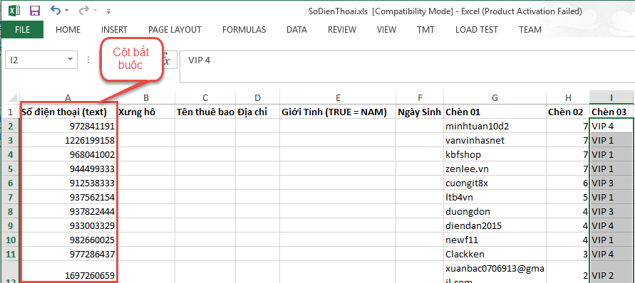Gửi sms marketing từ file excel