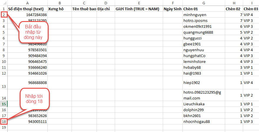Gửi sms marketing từ file excel