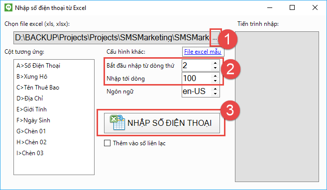 Gửi sms marketing từ file excel