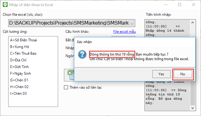 Gửi sms marketing từ file excel