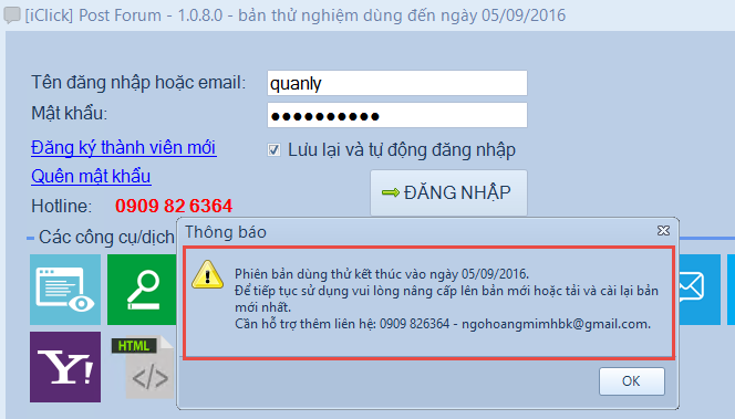 Gia hạn dùng thử phần mềm đăng tin Post Forum iClick