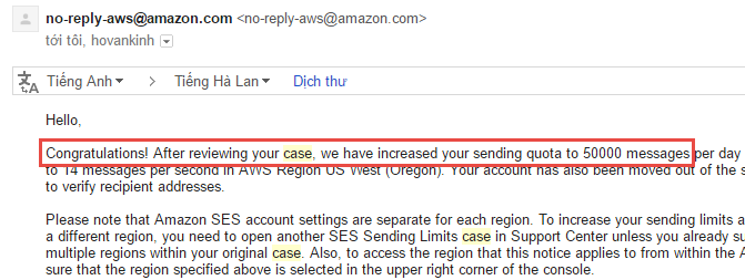 Hướng dẫn mở limit Amazon SES
