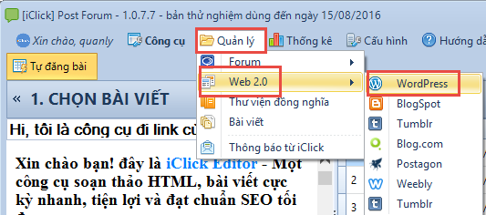 Hướng dẫn thêm wordpress blog hoặc website để đăng bài tự động