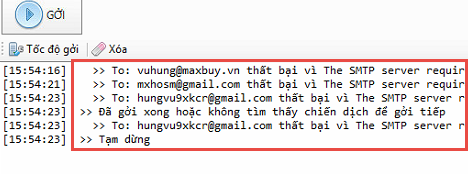 Không gởi được email marketing iClick bằng gmail