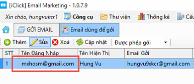 Không gởi được email marketing iClick bằng gmail