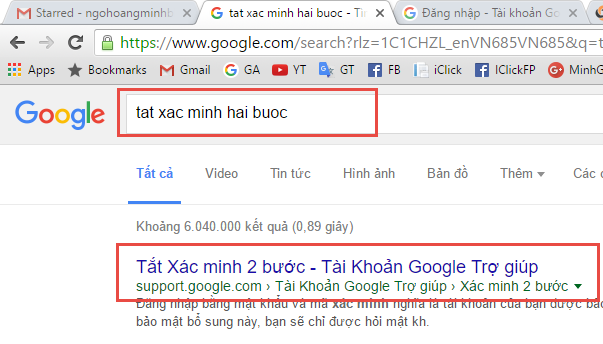 Không gởi được email marketing iClick bằng gmail