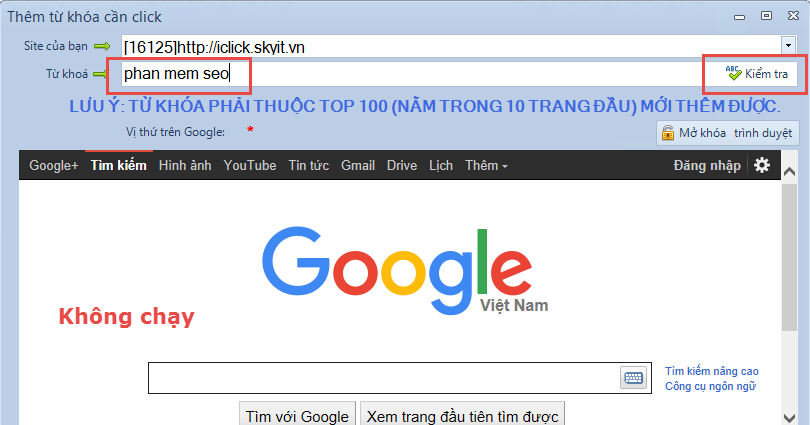 Không thêm được Keyword trong Click Keyword