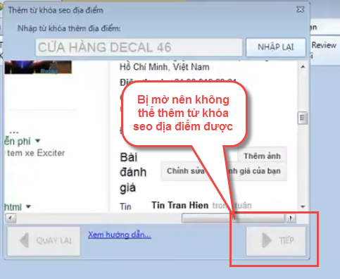 Không thêm được từ khóa seo địa điểm iClick