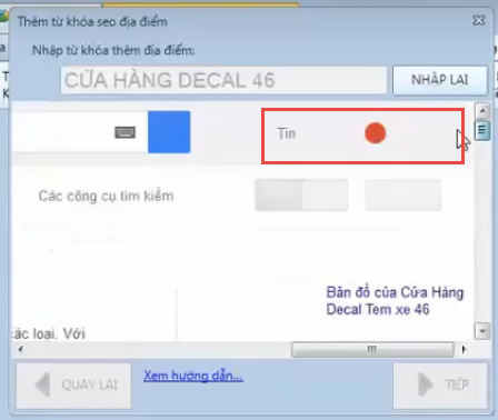 Không thêm được từ khóa seo địa điểm iClick
