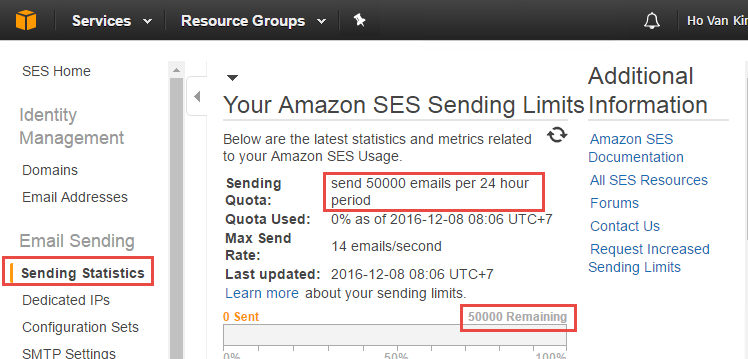 Kiểm tra tài khoản Amazon SES đã mở limit