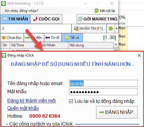 Kết nối phần mềm gởi tin nhắn SMS Marketing với điện thoại
