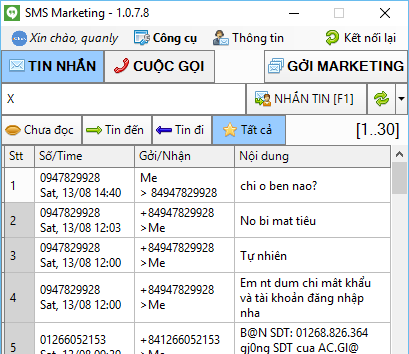 Kết nối phần mềm gởi tin nhắn SMS Marketing với điện thoại