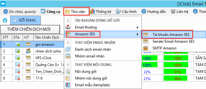 Kết nối với Amazon SES để gởi email