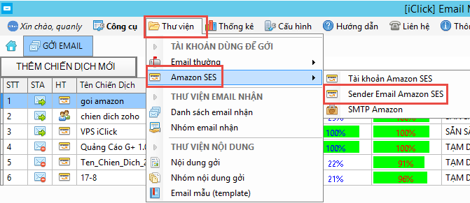 Kết nối với Amazon SES để gởi email