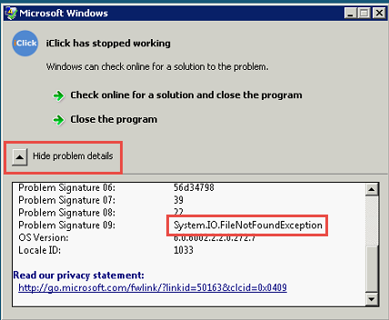 Lỗi iClick FileNotFoundException