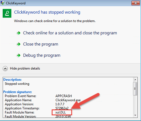 Lỗi không chạy được Click Keyword has stopped working