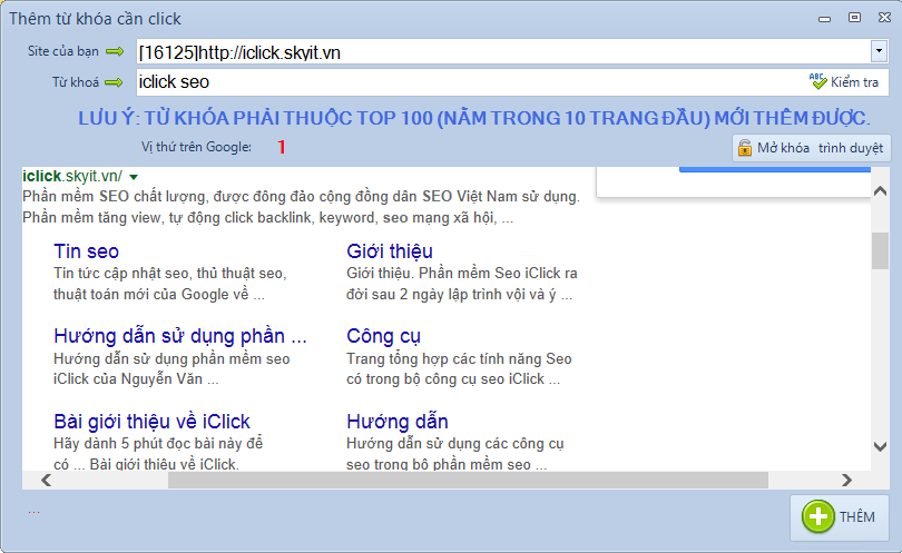 Nâng cấp update phần mềm Click từ khóa iClick phiên bản 1.0.7.8