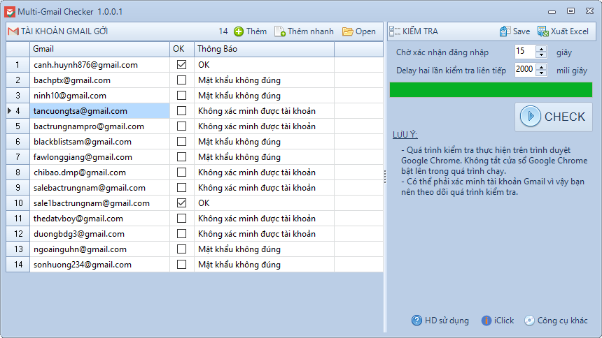Phần mềm check hoàng loạt gmail sống chết bằng cách đăng nhập Multi-Gmail Checker