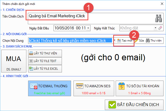 Phần mềm gởi email quảng cáo email marketing iClick