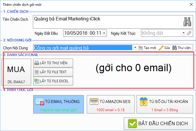 Phần mềm gởi email quảng cáo email marketing iClick