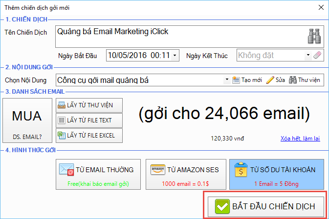 Phần mềm gởi email quảng cáo email marketing iClick