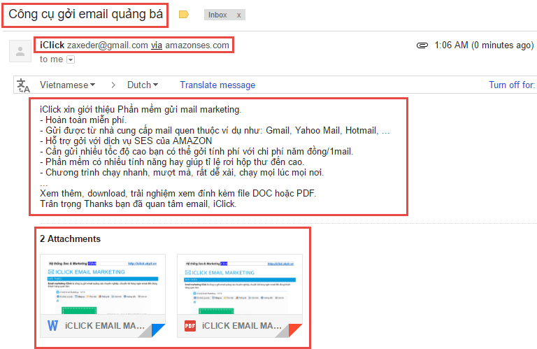 Phần mềm gởi email quảng cáo email marketing iClick