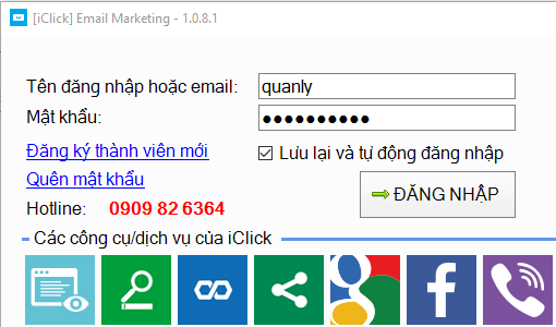 Phần mềm gởi email quảng cáo iClick