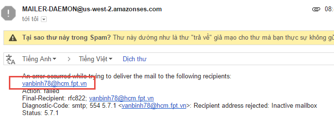 Tài khoản Amazon SES bị khóa